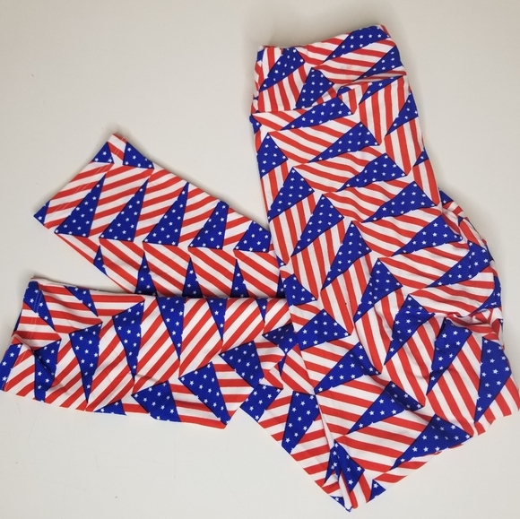 LuLaRoe One Size 2-10 Leggings Patriotic Stars & Stripes USA Flag Red White Blue - Picture 7 of 8